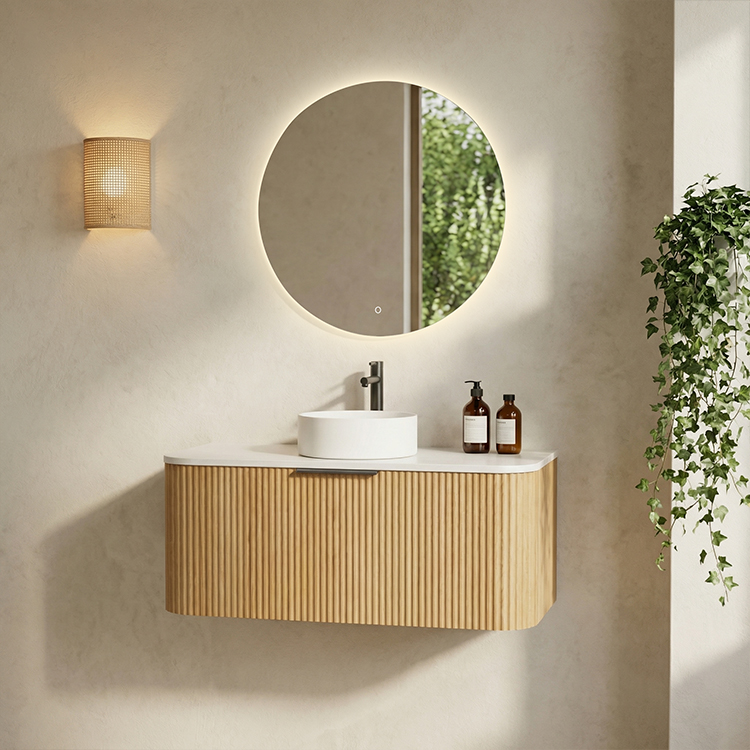 Fluted Oak Floating Bathroom Vanity